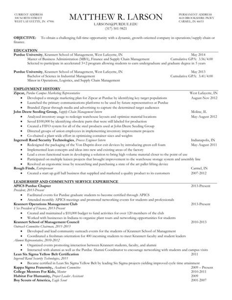Purdue Krannert Resume Template
